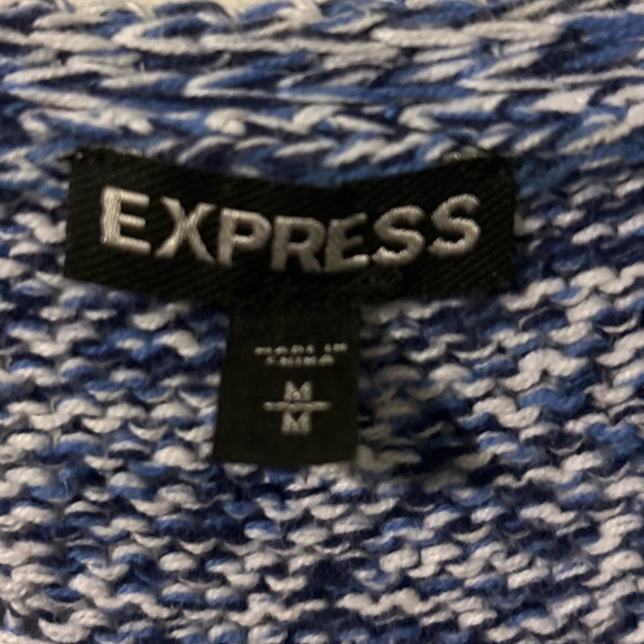 Express Woman’s Cable Knit Slouchy 3/4 Sleeve, V-Neck Sweater,Blue/White Color,M - Picture 9 of 9
